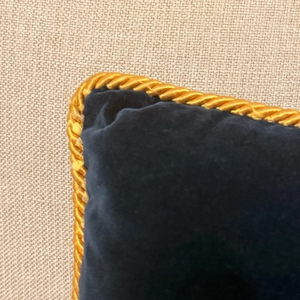 Gianni Versace Decorative Pillow Gold Embroidered Medusa Blue Velvet Designer